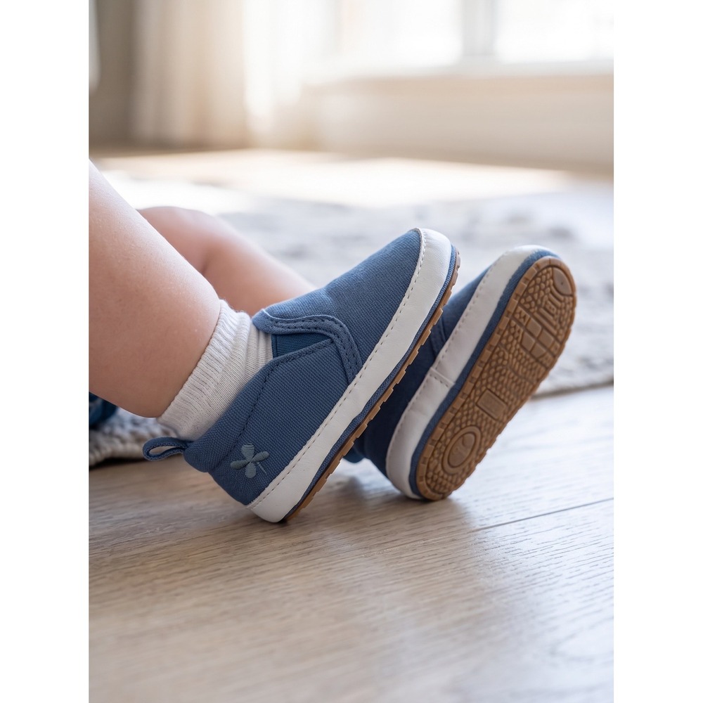 Lucky Brand Blue Canvas Slip On Shoes Infant Toddler Clover Detail Size 2